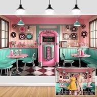 10X8ft Vintage 1950s Diner Backdrop Retro 50s Ice Cream Bar Diner Photography Background 50s Party B