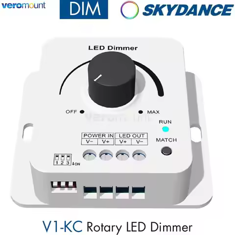 Skydance V1-KC Rotary LED Dimmer 12-48V DC 1CH*8A 5 Levels Light Gradient Speed for Single Color LED