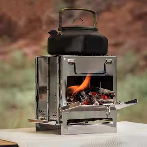 Stainless Steel Outdoor Camping Stove Portable Ultralight Folding Wood Stove Pocket Stove Camping Fi