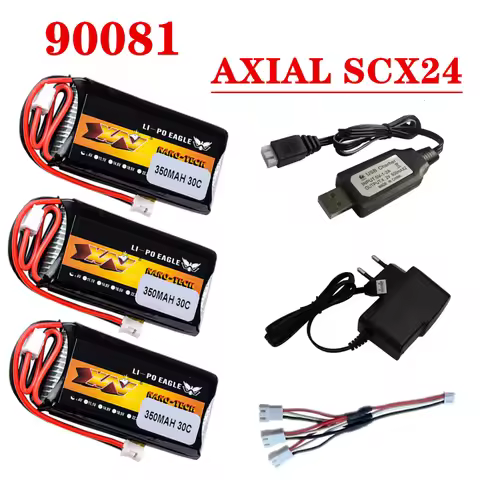 HJ 2S 7.4V 350mAh 30C Lipo Battery And Charger For AXIAL SCX24 90081 C10 1/24 Rc Car Models Accessor