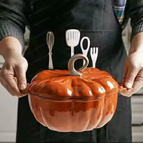 3.7L Enamel Coated Cookware Pumpkin Enameled Cast Iron Cooking Pot NonStick Enamel Pot Casserole Dis