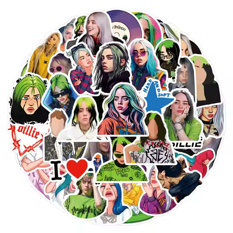 55Pcs Billie Eilish Stickers Singer Graffiti Stickers Creative DIY Decorative Water Cup Guitar Stick
