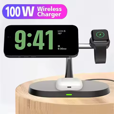100W 3 In 1 Magnetic Wireless Charger Stand For iPhone 16 15 14 Pro Max Apple Watch 1-9 Airprods Mac