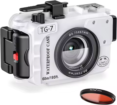 SEA FROGS Underwater Housing 60m/195ft Depth for Olympus TG7 Waterproof Camera Case for Diving And S