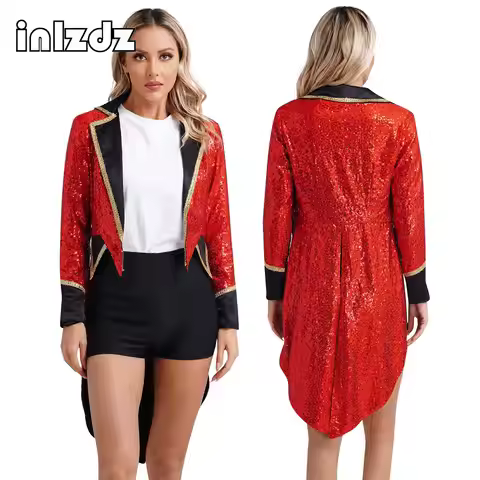 Womens Circus Ringmaster Cosplay Performance Costume Halloween Party Sequins Renaissance Gothic Jack