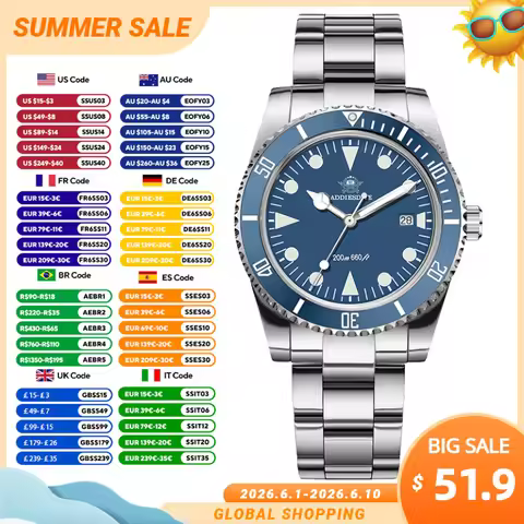 ADDIESDIVE 39mm Men Quartz Watch K1 Bubble Glass Ceramic Bezel Luminous Sport Watches 200m Waterproo