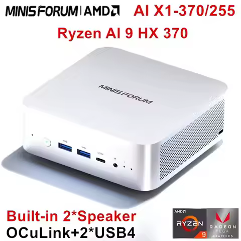 MINISFORUM AI X1 370 255 Mini Computer AMD Ryzen AI 9 HX 370 R7 255 OCuLink 2*USB4 Built-in Dual Spe