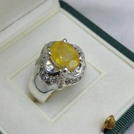 天然男士黃色藍寶石戒指純銀 925 手工藍寶石戒指