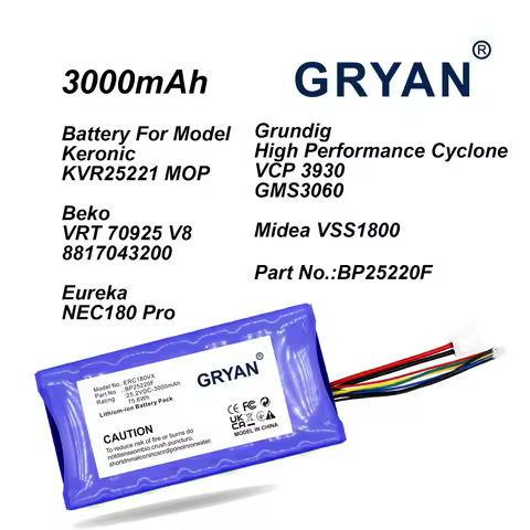 Vacuum Cleaner Battery 25.2V/2200mAh BP25220F for Eureka NEC180 Pro, Midea VSS1800 Beko VRT 70925 V8