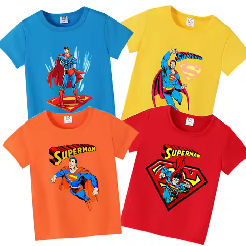 Superman Kid Summer T-shirt Anime Tee Creative Cartoon Clothes Boy Girl Summer Short Sleeve Children