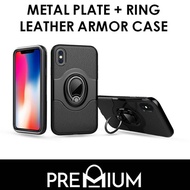 Metal Plate + Ring LEATHER Armor Case For iPhone X 7 6 6S 8 Plus Oppo R11 Plus