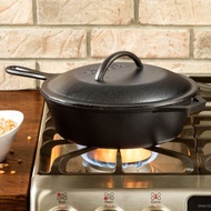 美國LODGE 美國製鑄鐵平底深煎鍋附蓋-27cm L8CF3