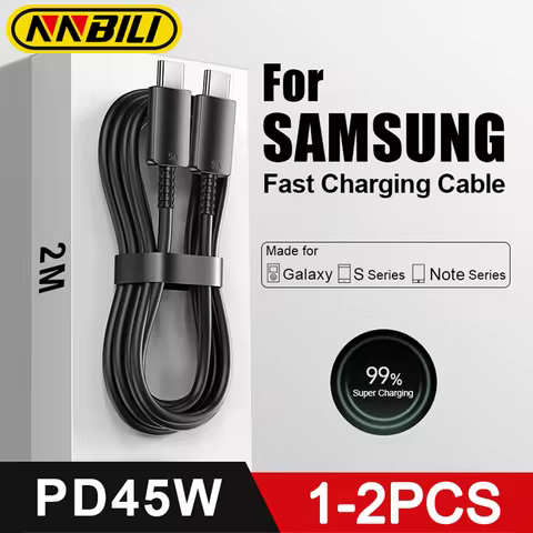 NNBILI 1-2PCS PD3.0 45W Quick Cable For Samsung Galaxy S24 S23 S22 S21 Ultra A53 A54 Super Fast Char