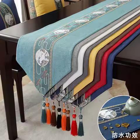 Waterproof New Chinese Style Table Flag Tea Ceremony Zen Tea Mat Tea Table Fabric Long Strip Tablecl