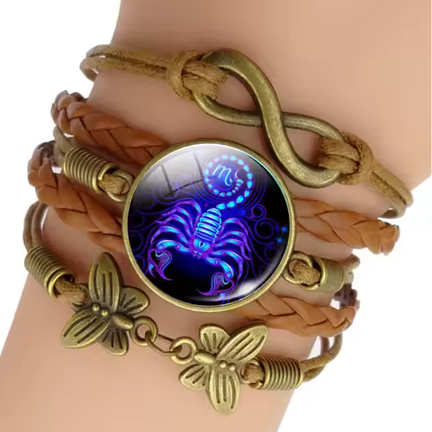 12 Zodiac Sign Woven Leather Bracelet Aquarius Pisces Aries Taurus Constellation Jewelry Birthday Gi