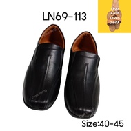 Picup รุ่น LN69-113  รองเท้าหนังแท้ รองเท้าหนังผู้ชาย รองเท้าหนังชาย เกรดพรีเมี่ยม พื้นเรียบหนังมัน สีดำ ไซส์ 40-45