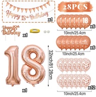 28pcs 18 21 30 40 50 60 70th Rose Gold Happy Birthday Balloon Set Banner Balloon Adults Birthday Par