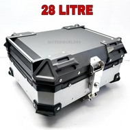 TOP BOX ALUMINIUM ALLOY 28L MOTOR BLACK SILVER ALUMINIUM BOX WITH BRACKET SILVER / BLACK BOX ALLOY 28litre