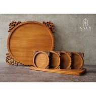 BLOM and COASTER SET Wooden Tray Serving Wooden Tray / Coaster Coaster/ - SET