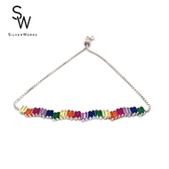 B5431 RNBOW ALT 2PR CLR RHDM CHAIN 9IN BRCLT WTH STPPR 7.8G