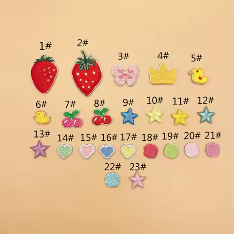 5pcs Self Adhesive Sticker 5pcs Cute Mini Strawberry Cherry Star Embroidered Patch DIY Decoration Cl