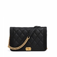 CHANEL 香奈兒 Boy Chanel WOC 黑色金釦粒紋牛皮｜鏈帶錢包 斜背包 肩背包｜黑金經典 入門款 收藏款｜KÉSH 凱仕精品