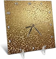 3D Rose Glam Faux Gold Leopard Print Desk Clock 6" x 6"