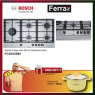 Bosch PCS9A5B90 5 Burners S/Steel Gas Stove 92cm / Bosch PCC6A5B90 Series 6 S/Steel 3 Burner Gas Hob