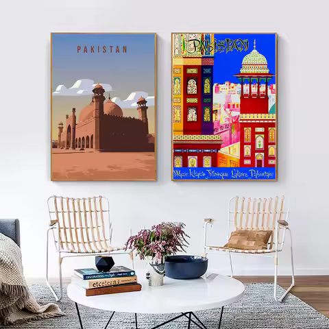 Vintage Travel Poster Pakistan Canvas Paitning Country Travel Gifts Pakistan Wazir Khan Mosque Lahor