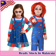 MYLITTLELASS Kids Chucky Costume Good Guys Overalls with Striped Shirt Halloween Horror Dress Up Out