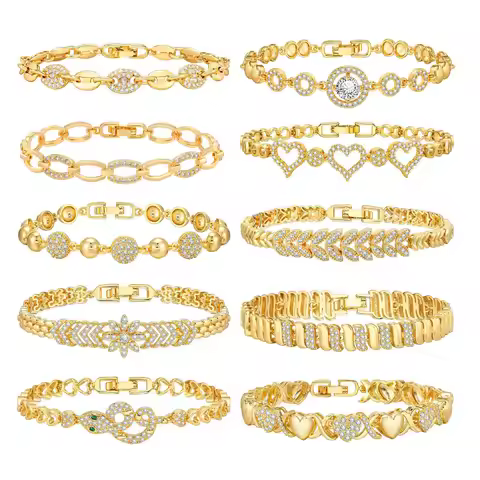 Elegant Pave Link Women's Chain Bracelets Cubic Zirconia Inlay Statement Jewelry