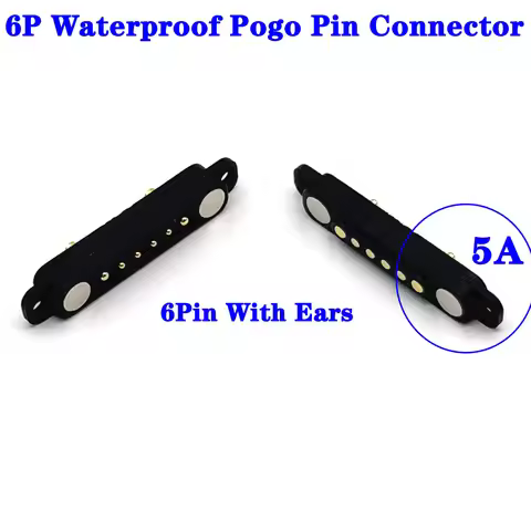 1sets 5A 36V DC Magnetic Pogo Pin Connector 6Pin With Ears Waterproof Pogopin Male Female Spring Loa
