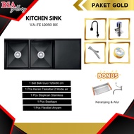 kitchen sink stainless valpra vhe 12050 + rak /bak cuci piring - black gold palet kayu