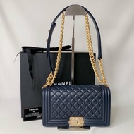 CHANEL 羊皮藍金BOY 25