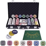 BJ Mat Casino Set, 300 Casino Chips, Numbered Poker Set, Chipset with Playing Cards, 3 Dealer Button