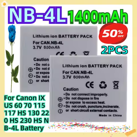 For Canon IXUS 60 70 115 117 HS 130 220 HS 230 HS NB-4L Battery 2pcs