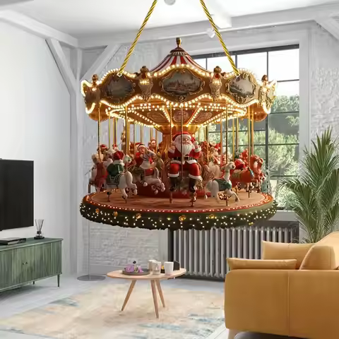 Christmas Carousel Ornament Acrylic Santa Carousel Hanging Decoration Mini Carousel Horse Pendant Fo