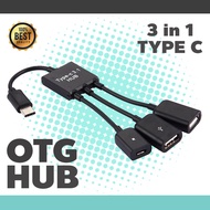 Type C Cable 3 in 1 USB OTG Host Hub Cord Adapter Connector Splitter