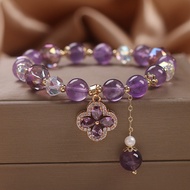 Natural Elegant Amethyst Bracelet Female Light Luxury Retro Four-leaf Clover Pendant Bracelet Bracel