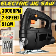 DC220V Jig Saw Variable Speed Electric Saw with 5 Blades Wood Scroll Saw Metal Ruler for Woodworking 910W