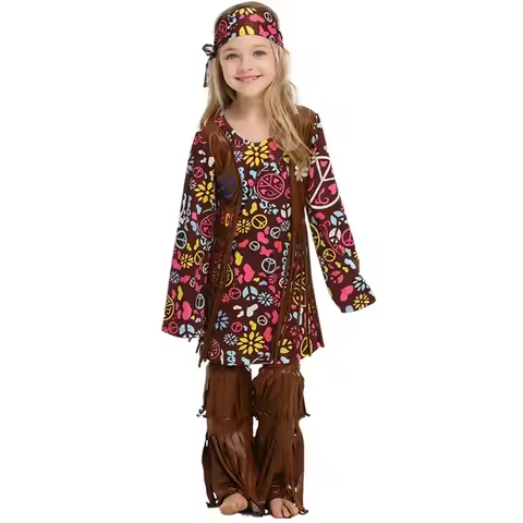 Peace And Love Hippie Costume For Girls Kids Child 70s Costumes Halloween Party Carnival Fancy Dress