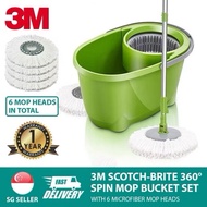 [SG Ready Stock] 3M Scotch-Brite 360° Spin Mop Bucket Set with 4 Microfiber Mop Heads