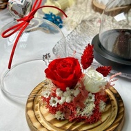 情人節花禮 雙色永生玻璃罩 紅白花盅 永生花玻璃罩