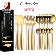 【SG】24 Pcs Cutlery Set Stainless Steel Flatware Set Food-Grade Tableware Cutlery Set Home Kitchen Ea