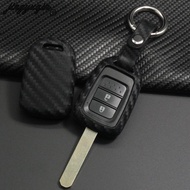 【cw】 jingyuqin Carbon Silicone Car Remote Key Case Fob Cover For Honda GREIZ Civic City XRV Vezel Protective shell keychain ！