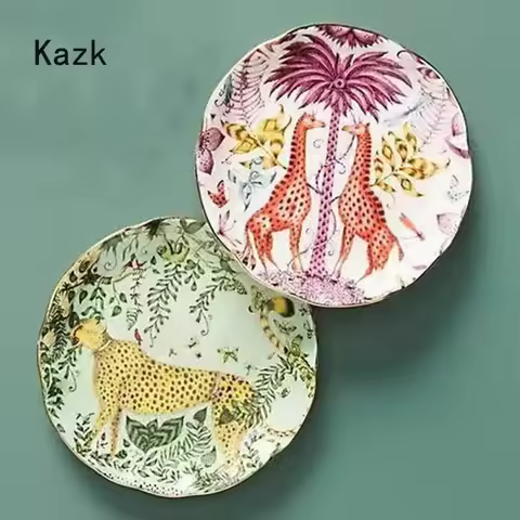 American Jungle Style Ceramic Plate Creative Animal Colour Glaze Craft Western Steak Dinner Plates D