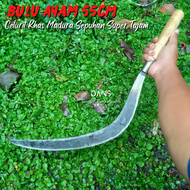 Arit Rumput Model Celurit Bulu Ayam Baja Sepuh Pande Jawa Super Tajam - Sabit Celuritan Panjang 55cm