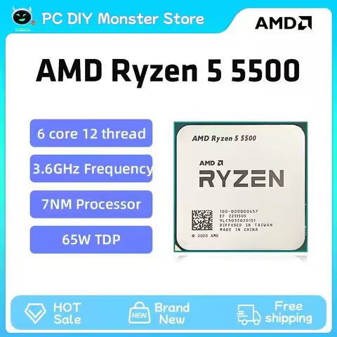 US/EU AMD Ryzen 5 5500 R5 5500 3.6GHz 6 Core 12 Thread CPU Processor 7NM L3=16M AMD AM4 Gaming proce