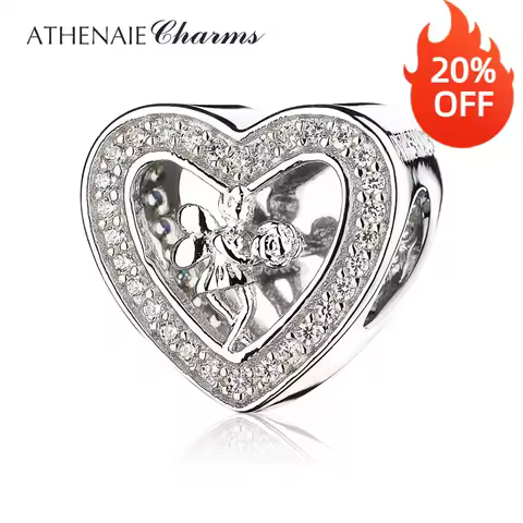 ATHENAIE 925 Sterling Silver Pave Clear CZ Angel Rose Heart Charms Fit Bracelets Jewelry Gift
