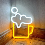1pc Neon Bubble Illuminating Beer Mug, Approx 9.76 X 6.69 In (24.8 X 17cm), Yellow & White Beer Logo